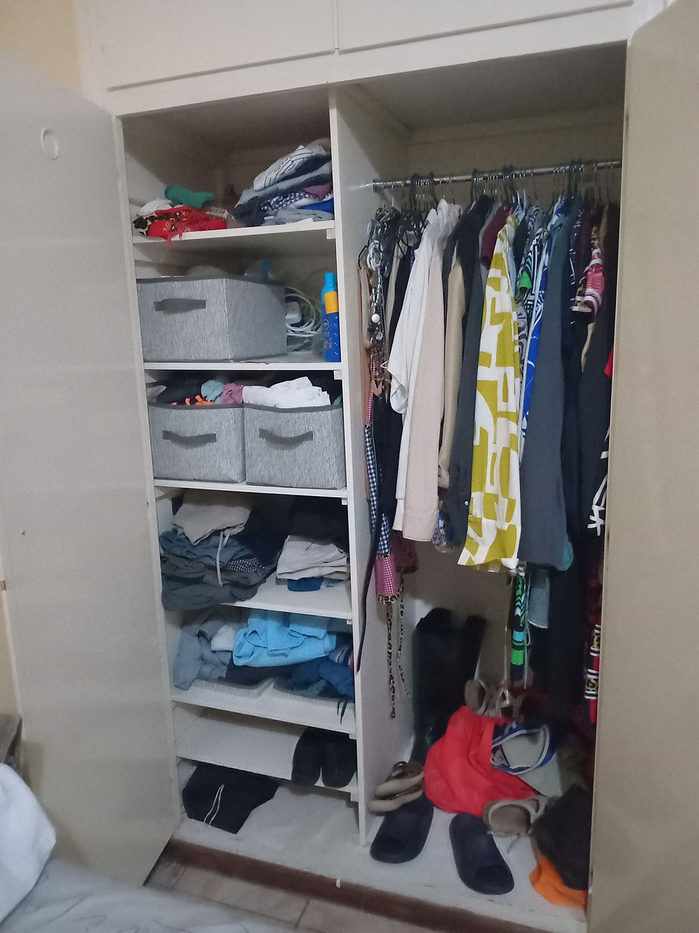 Everything I wear is in my one, tiny closet. This is luxury here!