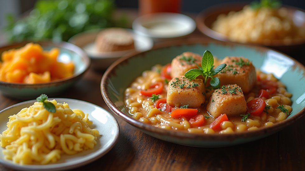 Close-up view of a food photography setup with vibrant dishes