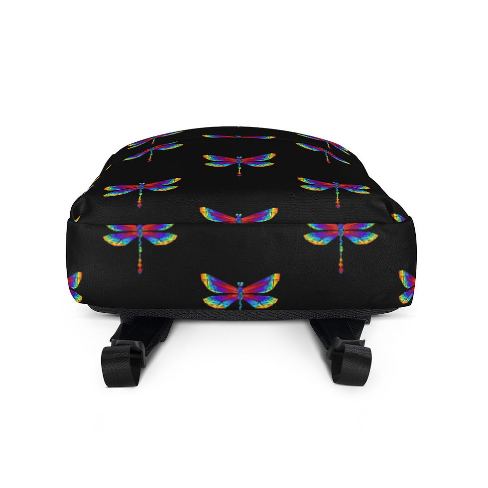 Thumbnail: Multi Colored Dragonfly Print Backpack - Black 