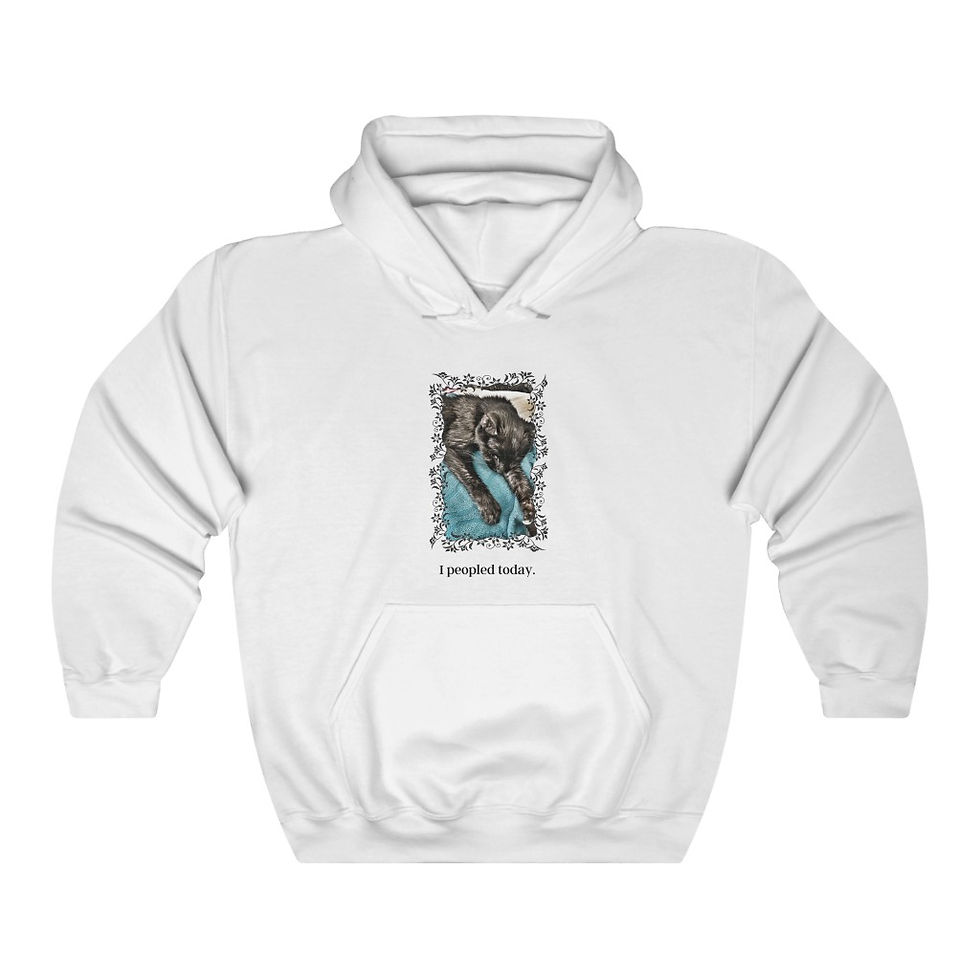 white front hoodie black cat 'i peopled today' sweatshirt introvert empath