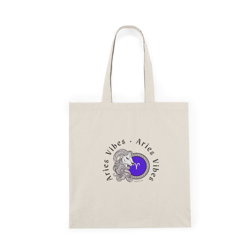 Violet Purple Black Aries Natural Canvas Tote Zodiac #1 Back to School Gift Astrology Medallion Shana Et Alia Shana's World