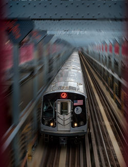 Manhattan bound J Train in motion