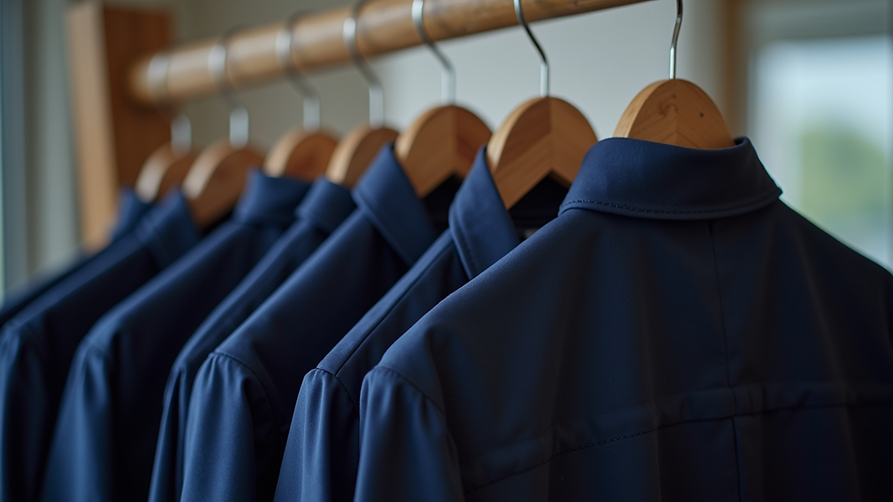Close-up view of a neatly arranged event staff uniform on a hanger