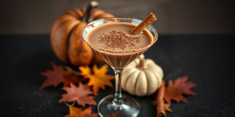 Martini glass filled with rich, creamy light brown to medium mocha colored liquid with Coc