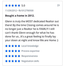Glenn is truly the MOST dedicated Realtor out there! By the time Closing comes around he is no longer just a Realtor he is FAMILY! I still can't thank Glenn enough for what he has done for us...It's a great feeling to finally lay your down at night and know We are Home :)
