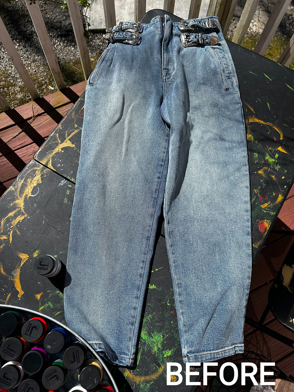 Thumbnail: Silver Faces w/ Belt Buckles Denim Pants