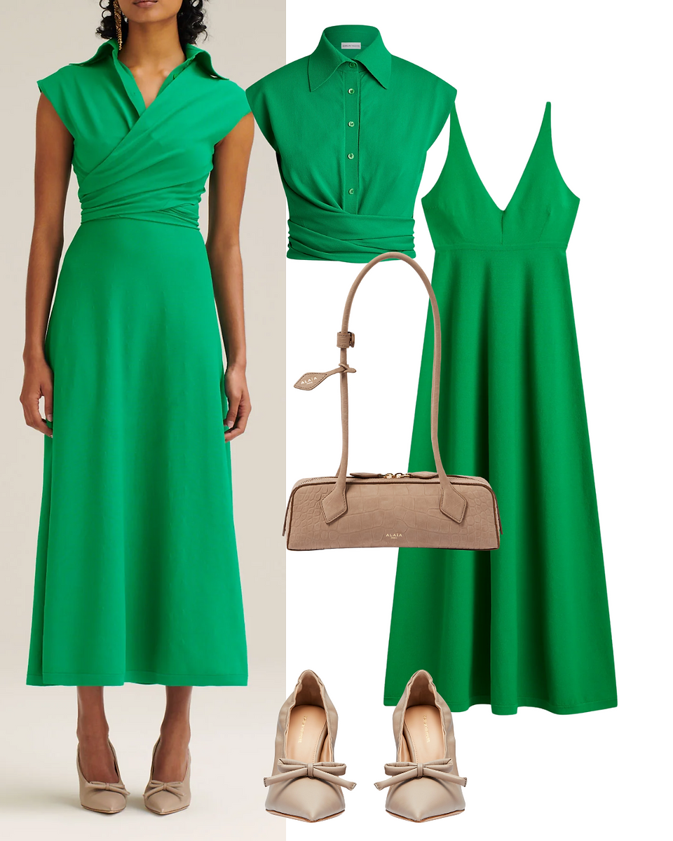 Vibrant & flattering — this vivid green wrap-style dress cinches at the waist and gently flares out.