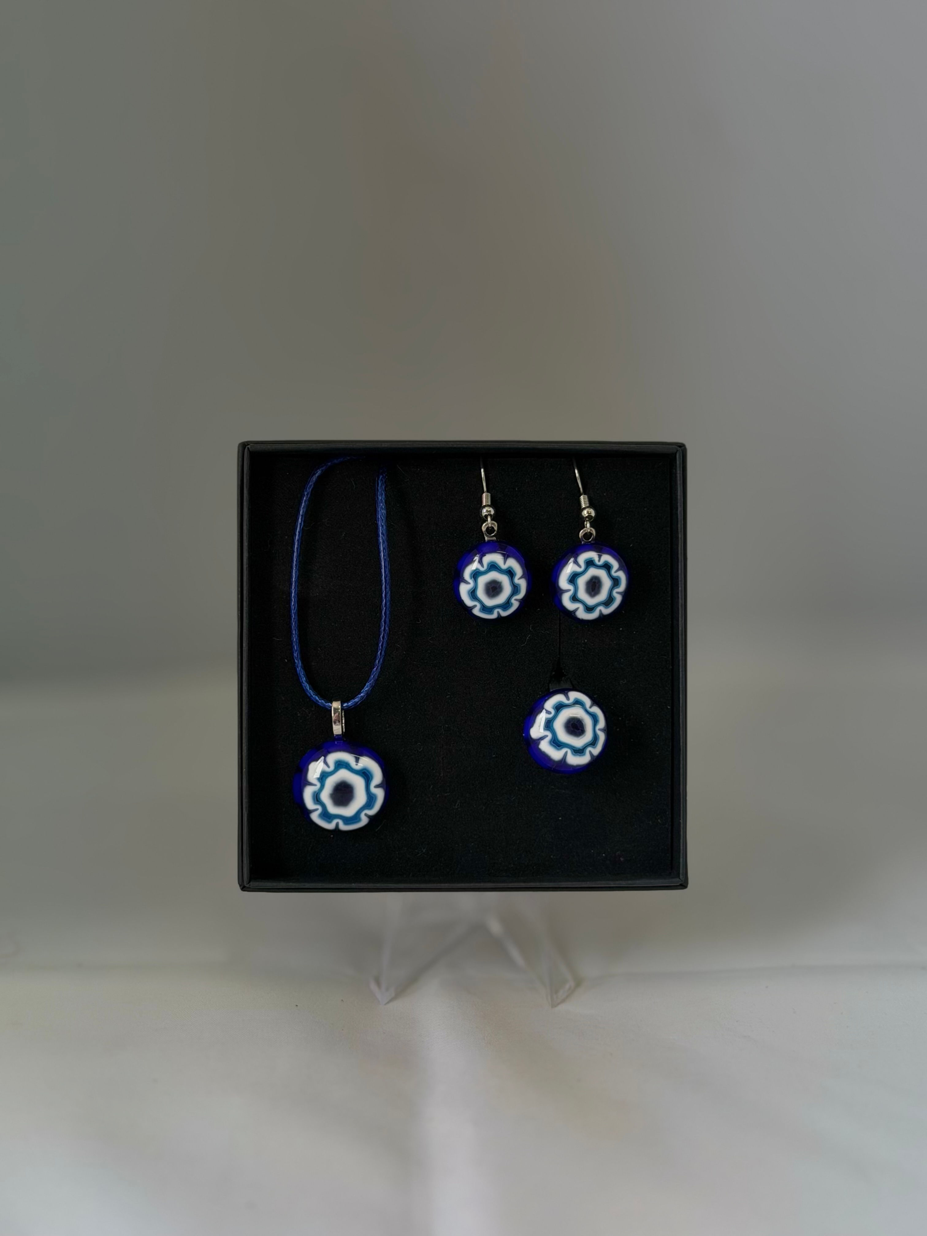 Parure murrine simple bleu et blanc