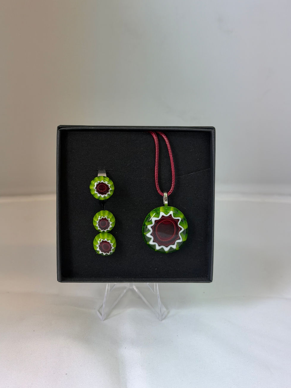 Miniature : Parure murrine simple vert et bordeaux