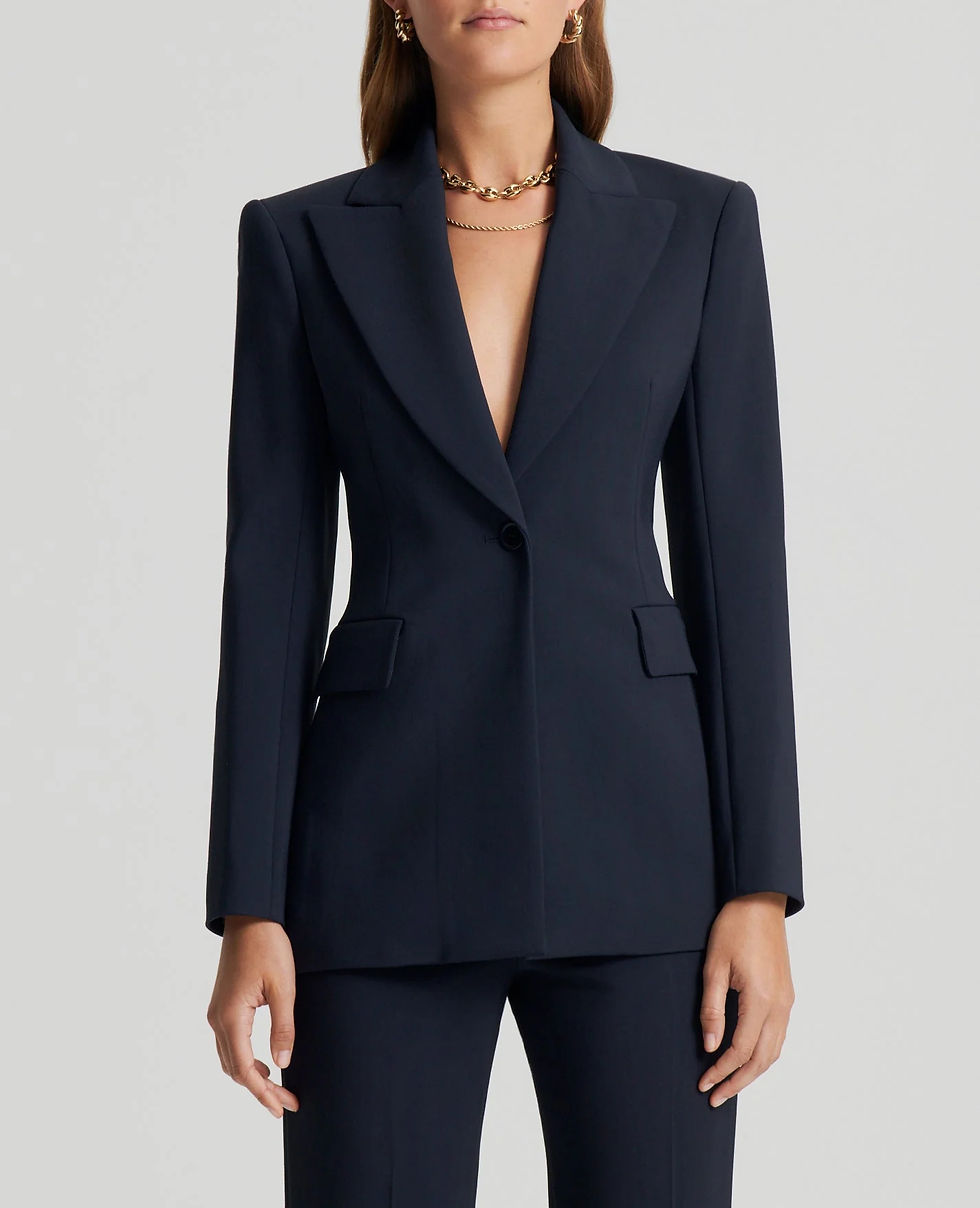 Dark blue tailored blazer giving a nice feminine body shape and is ideal for column body shapes.