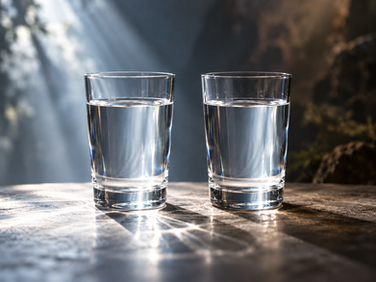 one of the glasses was filled with water from the fountain in the hallway - the other he had scooped from a local creek that very morning