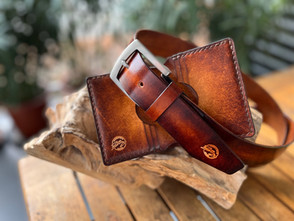 Handmade Leather Belt and Wallet Set Golden Brown