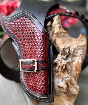Handmade Leather Gun Holster and belt set Black and Red for .45 Colt Pistol