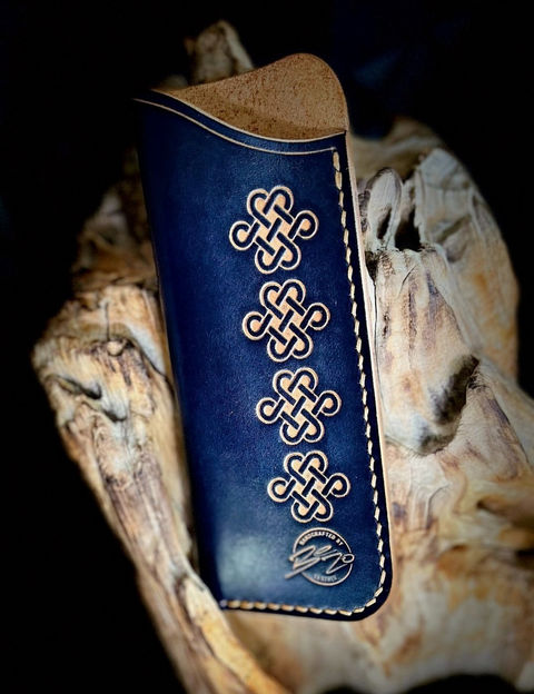 Image of a handmade leather glasses case.