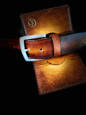 Handmade Leather Belt and Wallet Set Golden Brown