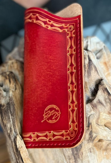 Image of a handmade leather glasses case.