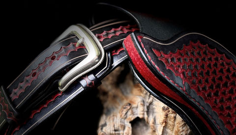 Handmade Leather Gun Holster and belt set Black and Red for .45 Colt Pistol