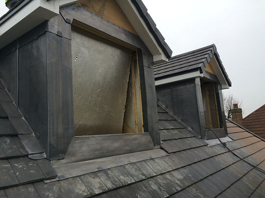 New Build Houses, Havering - Sandtoft Tiles, Lead Dormers, Sarnafil Warm Roof System, Canopy Roof, Downpipe, Lead ridges, Lead Cappings, Dry Fix Ridges