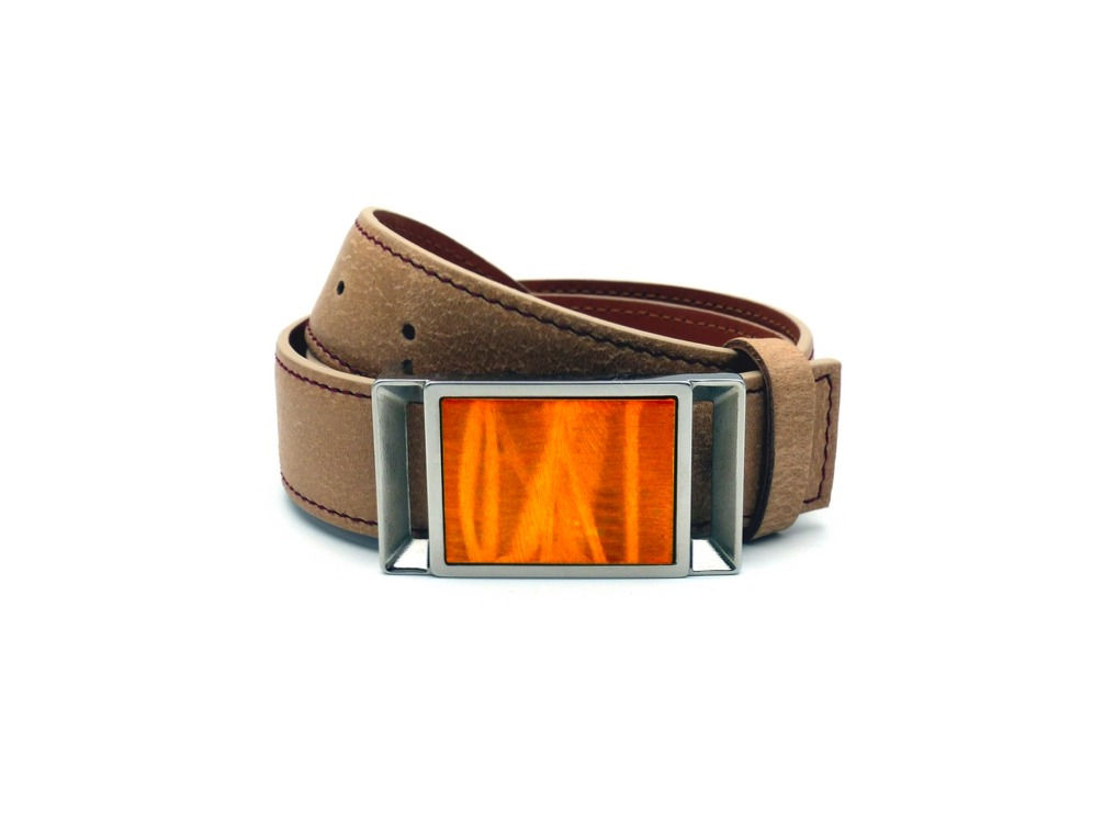 ceinture cuir Beige Délavé boucle Plaqué Palladium parement Jaune Candy