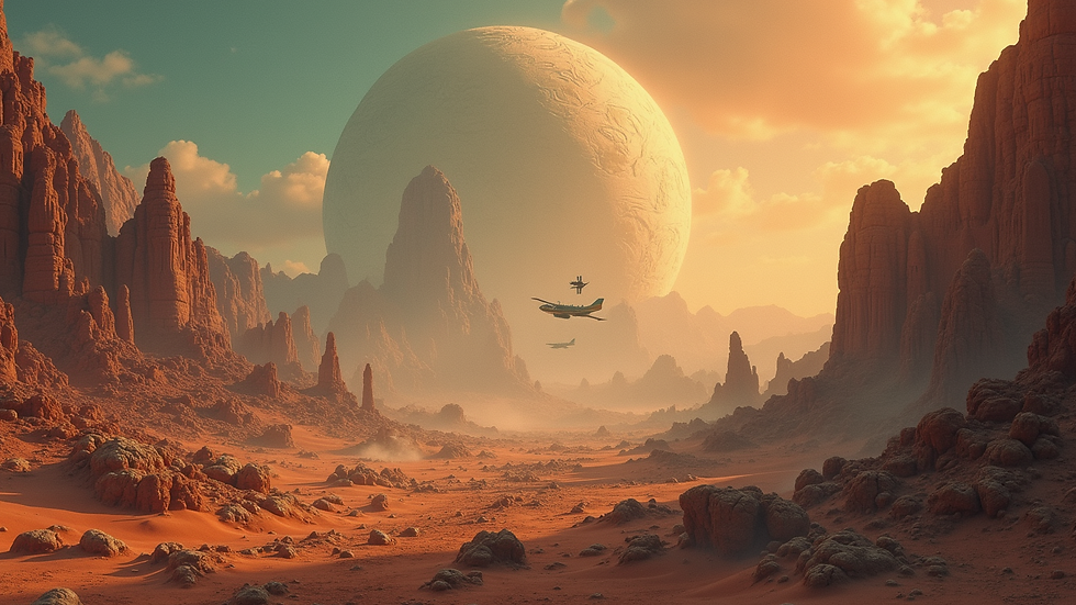 Close-up view of a vintage science fiction book cover featuring an alien landscape