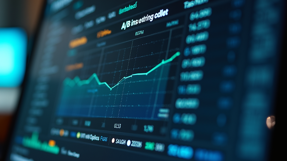 Close-up view of a computer screen displaying A/B testing results