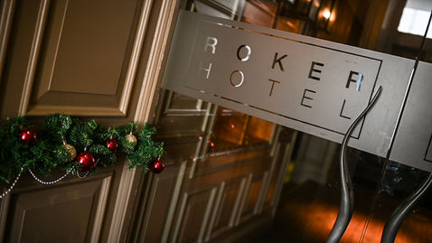 Roker Hotel entrance decorated for the wedding celebrations