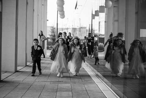 The bridal party walking through Sunderland towards the ceremony