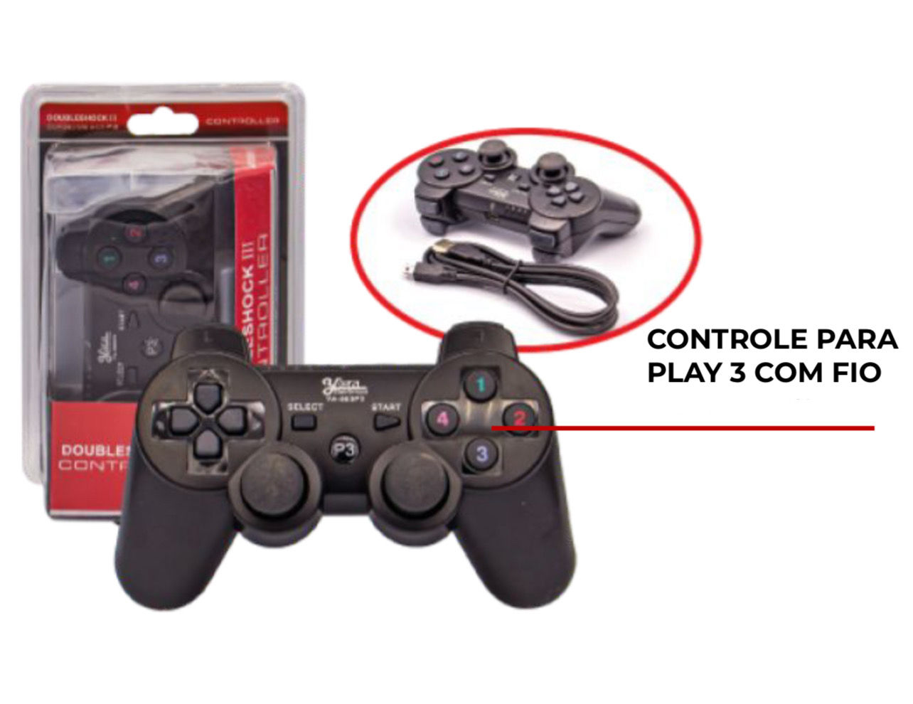 CONTROLE PARA PS3 COM FIO YA-903P3