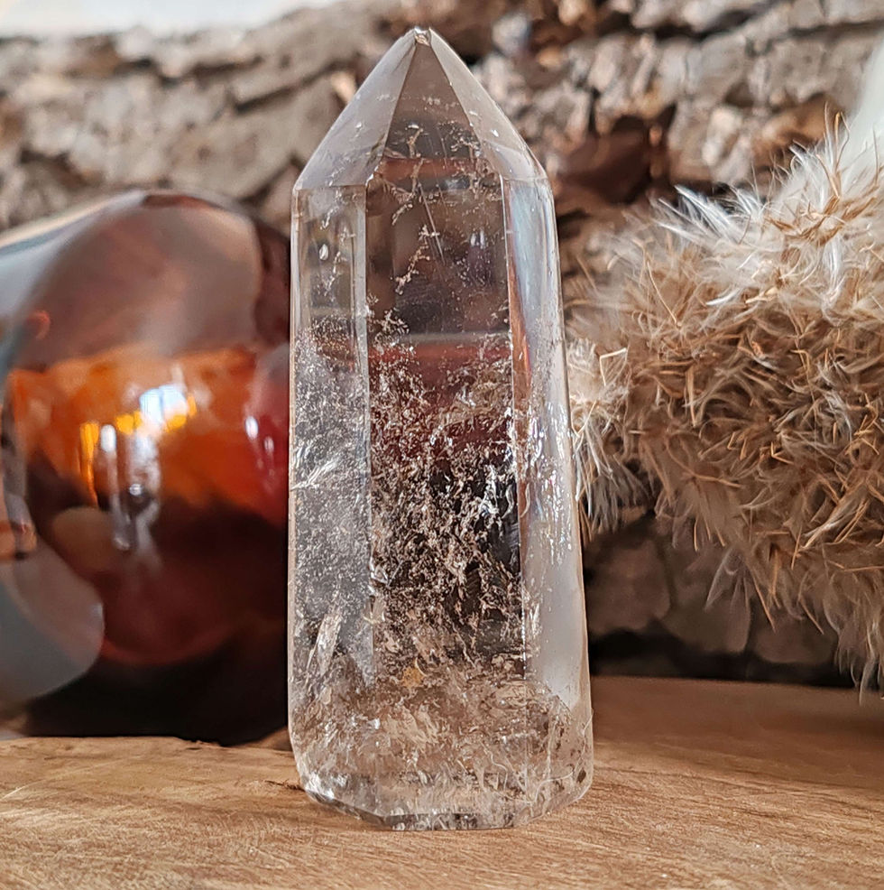 Miniature : pointe en quartz fumé et cristal de roche fumé