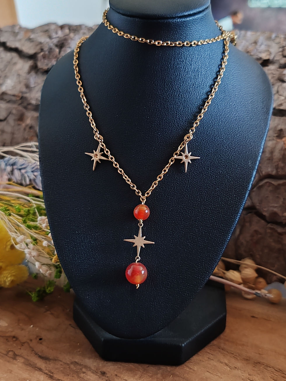 Miniature : Collier "Zétoilis" doré avec Cornaline