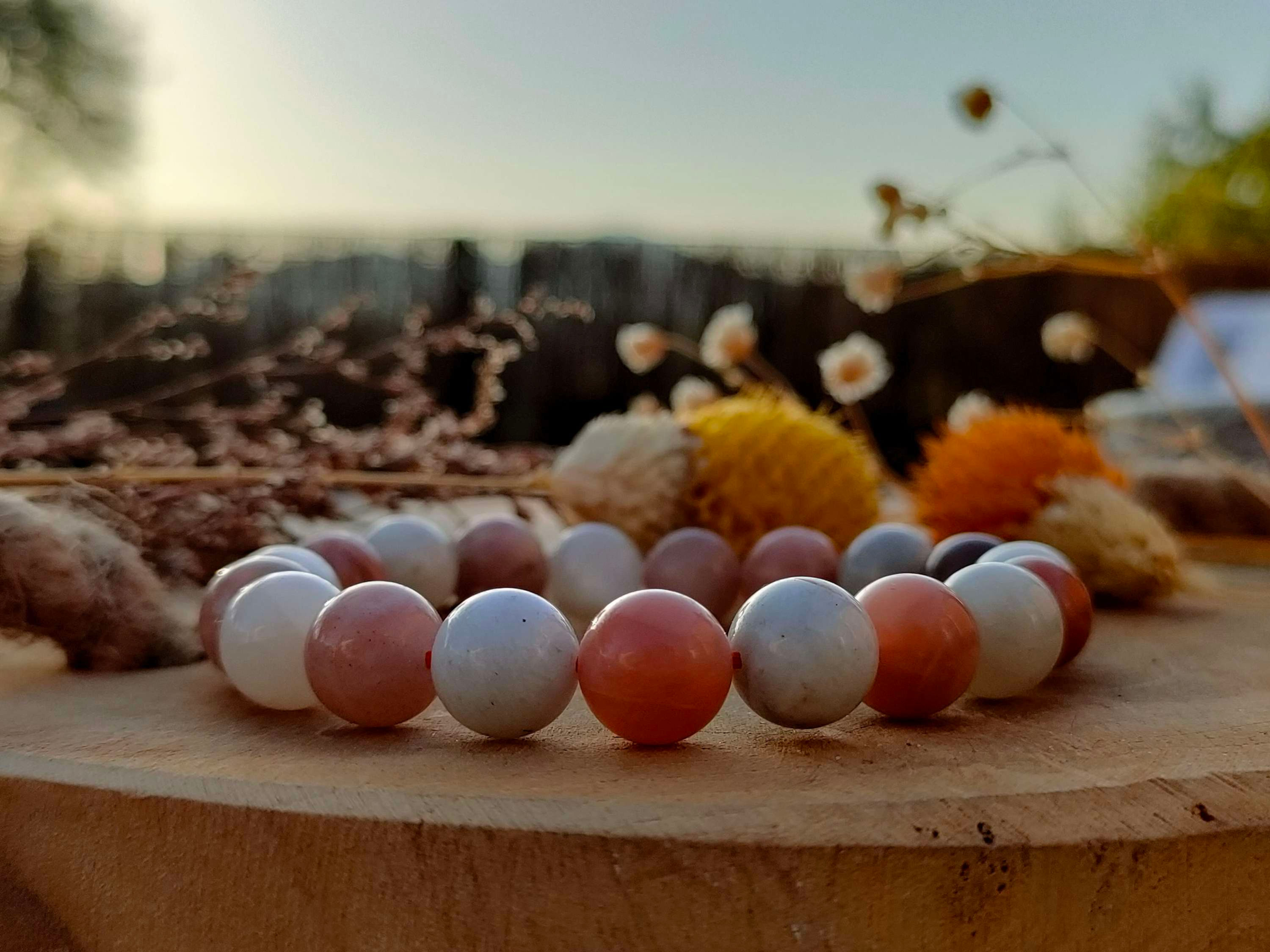 Bracelet en Pierre de Lune rose et blanche 