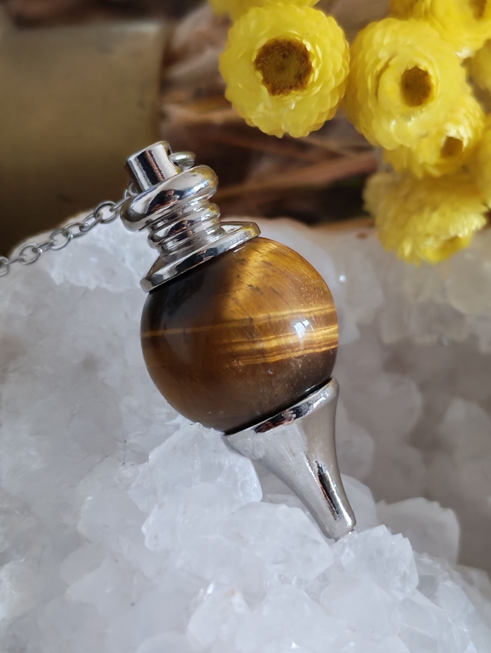 Miniature : Pendule en Métal et Œil de tigre