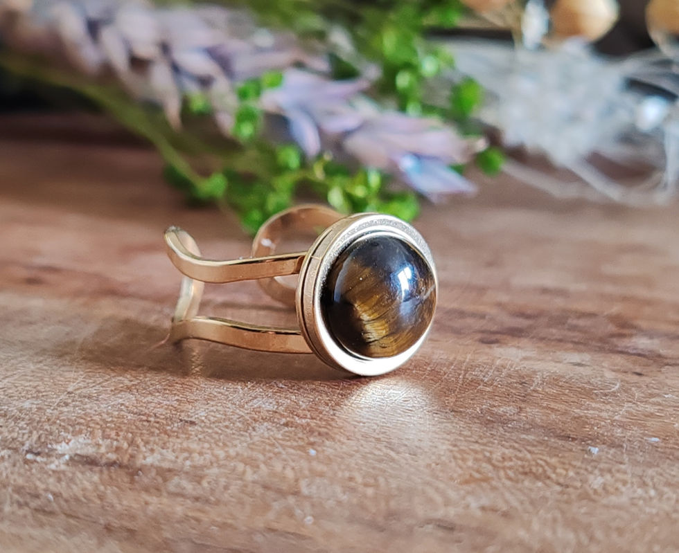 Miniature : Bague en Œil de Tigre dorée réglable