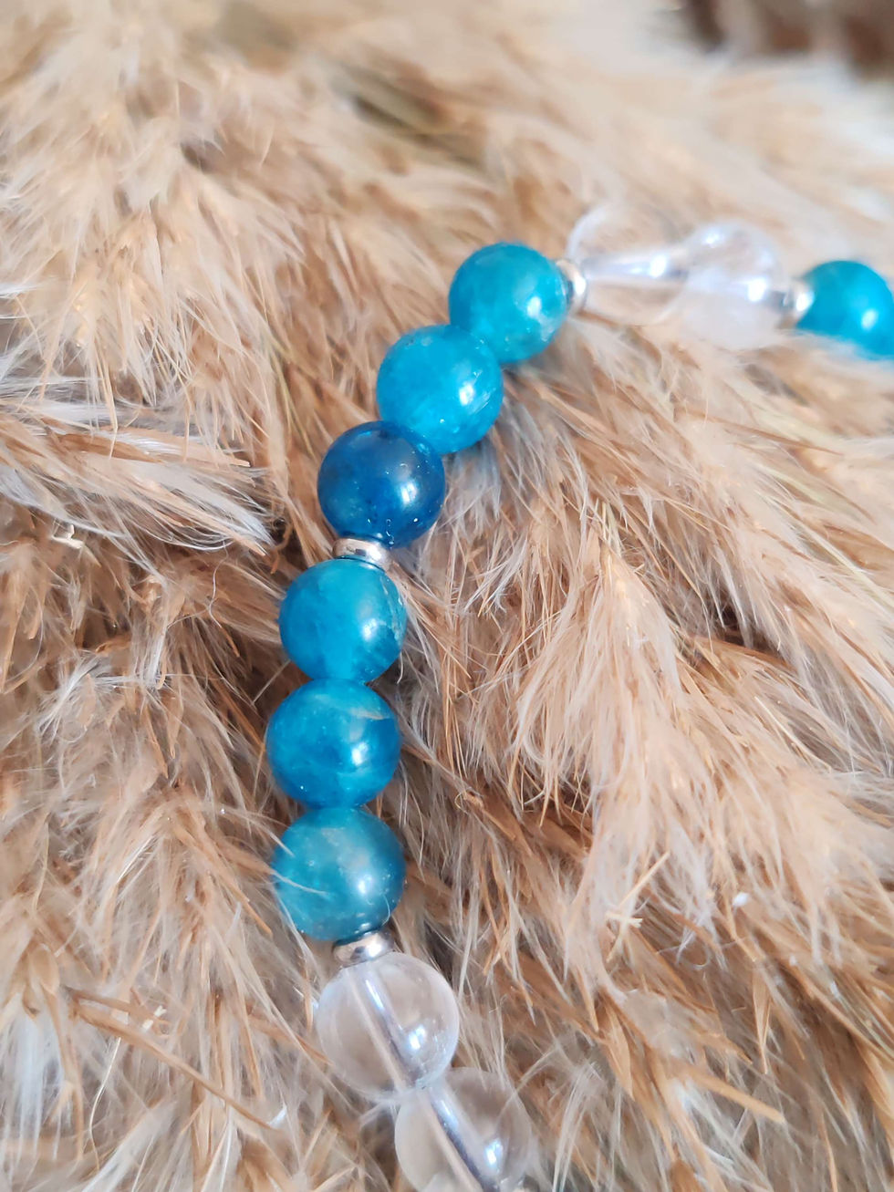 Miniature : Bracelet en Apatite bleue et Cristal de roche