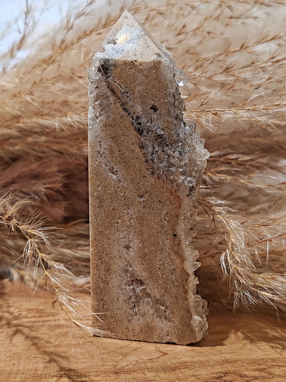 Miniature : Pointe en cristal de roche cristallisé