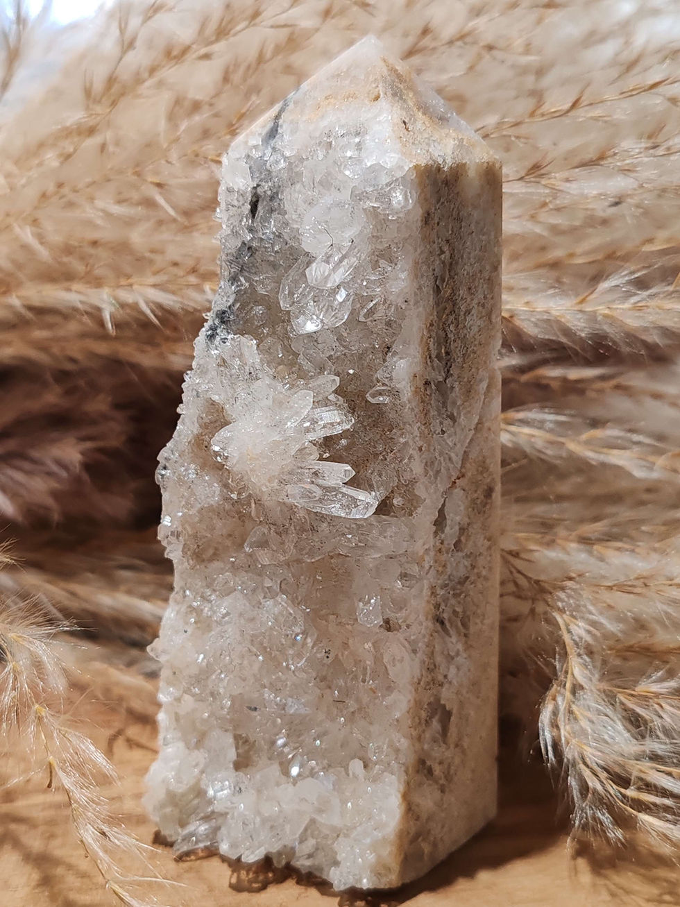 Miniature : Pointe en cristal de roche cristallisé