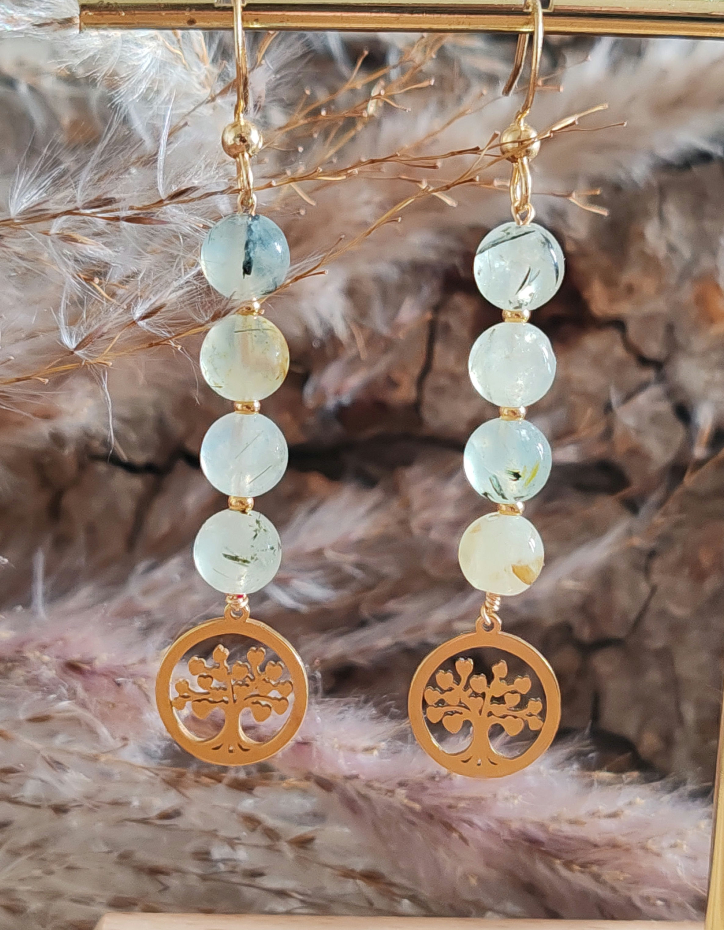 boucles d'oreilles artisanales en prehnite