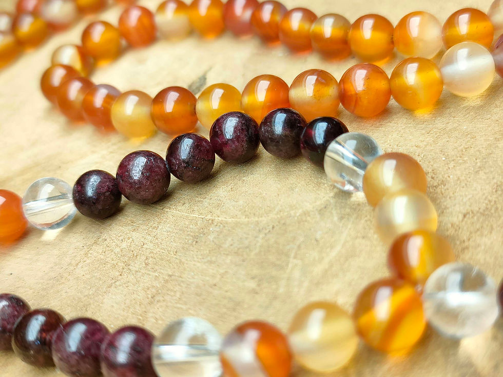 Miniature : Mala en Cornaline-Grenat et Cristal de roche 