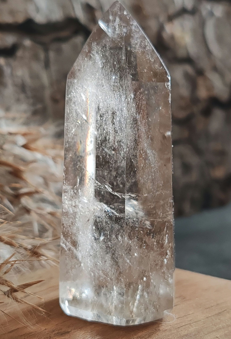 Miniature : pointe en cristal de roche quartz fumé