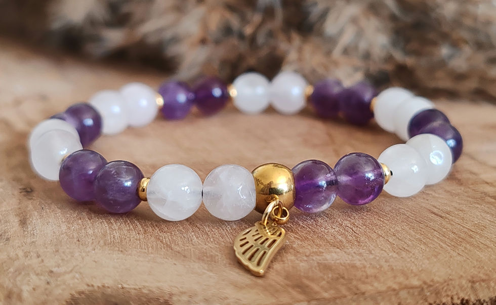 Miniature : bracelet en quartz rose et améthyste