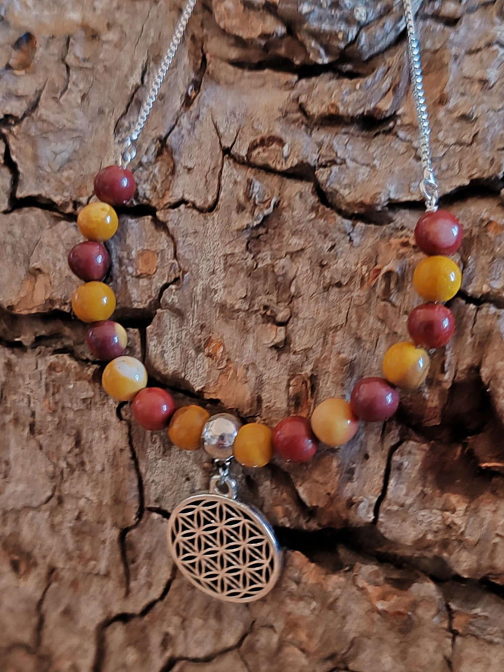 Miniature : bracelet en jaspe Mokaïte et fleur de vie