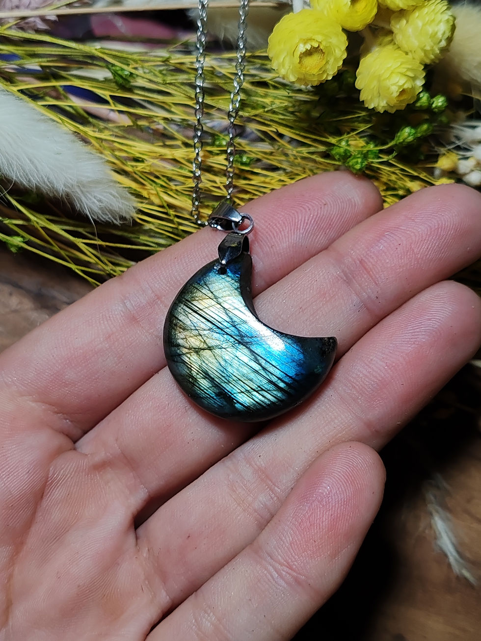Miniature : Pendentif lune en Labradorite