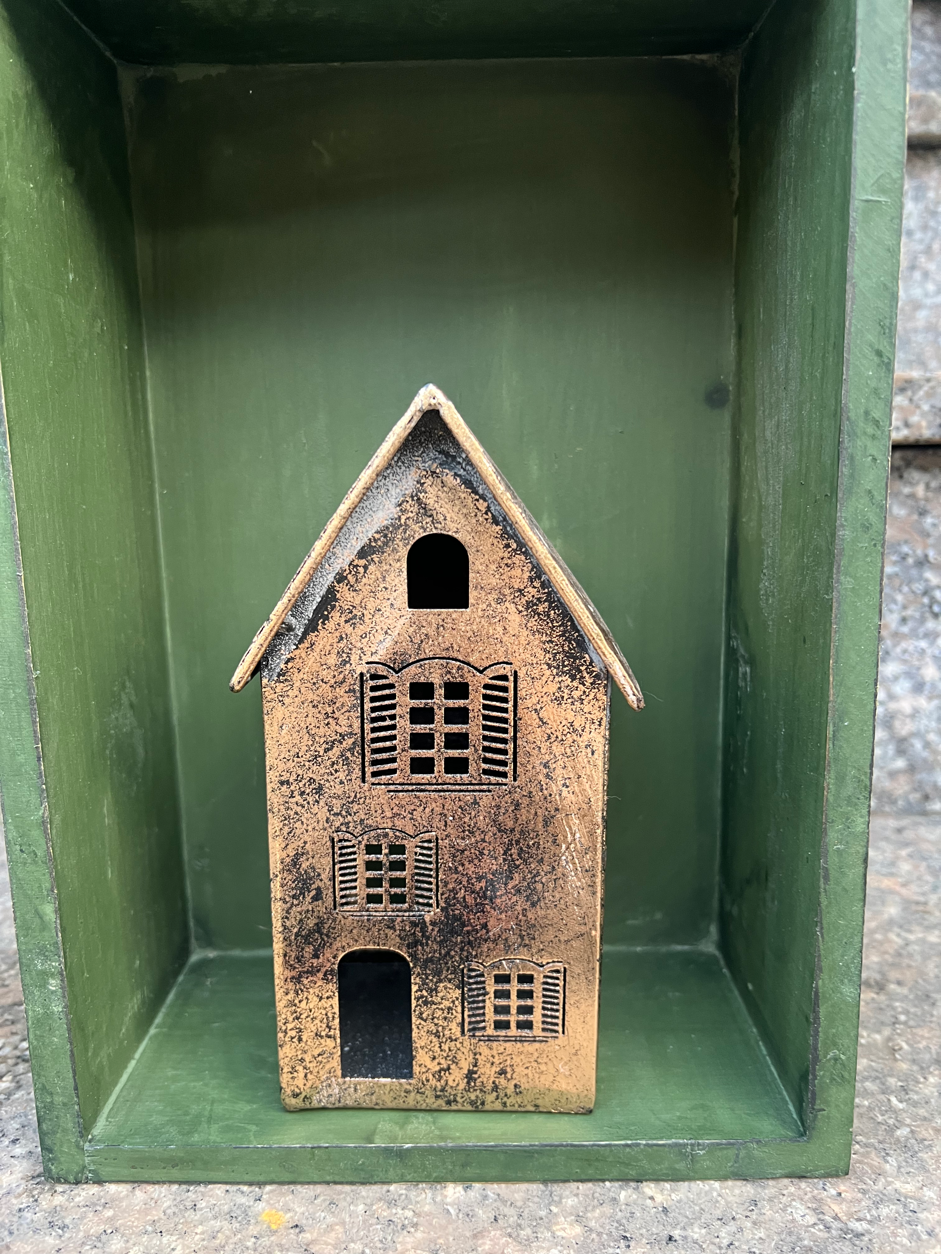 Windlicht Haus, Eisen, Gold,10x9,5xH18 cm, Weihnachten , Fest, Dekoration