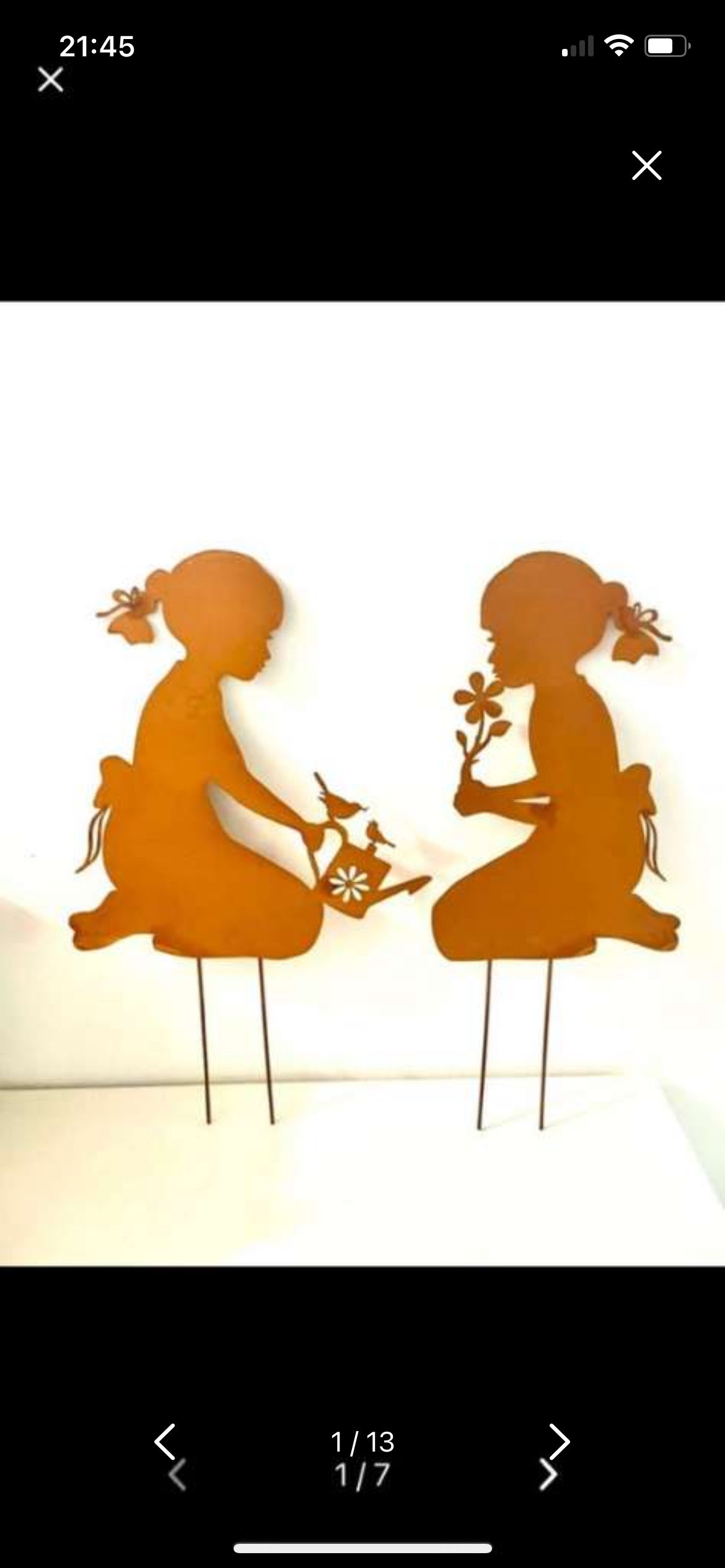 Mädchen zum Stecken, Eisen, 28 x H30 cm/ 19,5 x H 30,5 cm + 15 cm Stäbe, cm, Pre