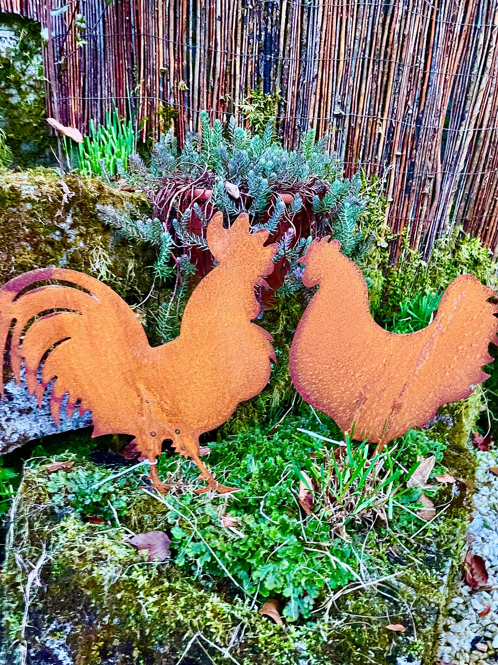 Miniaturbild: Hahn und Huhn z.St.aus Metall,Rost,28xH30+15 Stäbe , Preis pro Stück,Gartendeko,