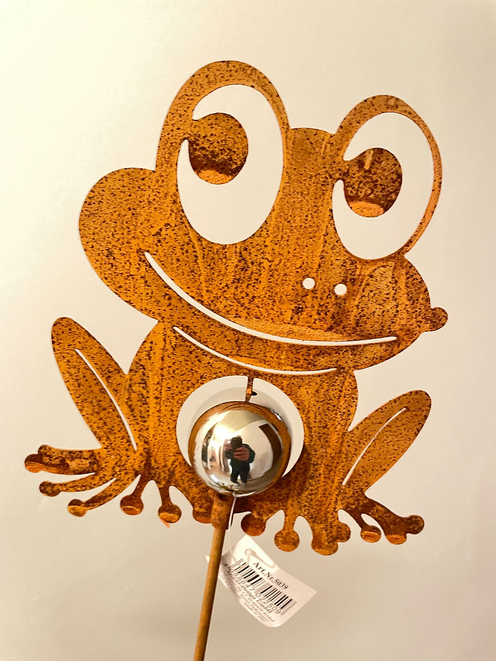 Miniaturbild: Metall-Gartenstecker Frosch mit Kugel, 95x14cm,