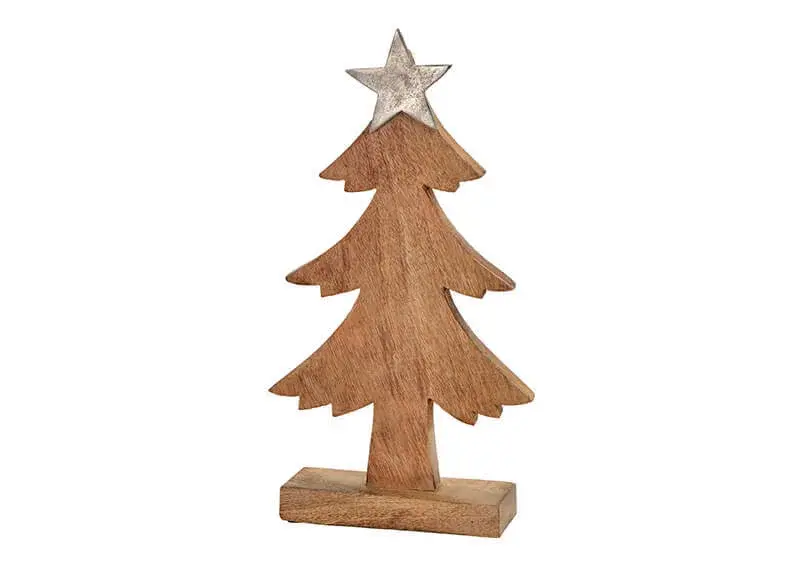 Baum aus Mangoholz mit Alu Stern Dekor Mahagonifarben (B/H/T) 21x39x6cm