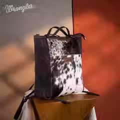 Thumbnail: Wrangler Genuine Hair-On Cowhide Tooled Convertible Backpack/Crossbody - Black