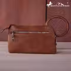 Thumbnail: Montana West Floral Tooled Ring Handle Wristlet Clutch Bag-Mustard