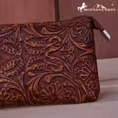 Thumbnail: Montana West Floral Tooled Ring Handle Wristlet Clutch Bag-Mustard